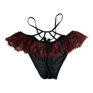 Frederick's‎ of Hollywood Burgundy Black Lace Lingerie Panty Size 1X